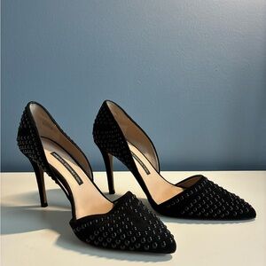 French Connection Black Studded Pointed-Toe Stiletto Heels